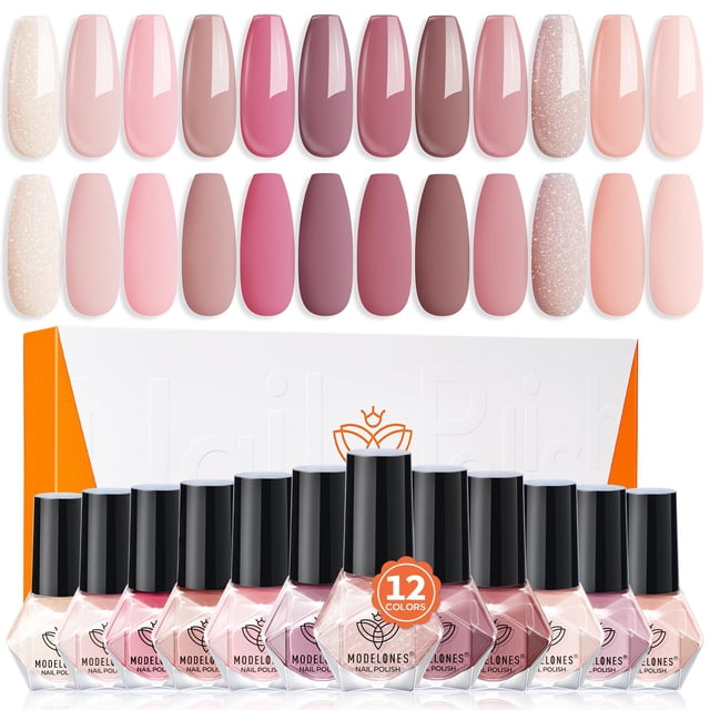 Set de esmaltes de uñas Modelones, 12 colores, rosa nude, secado rápido