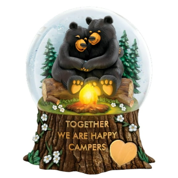 The Bradford Exchange Happy Campers Non Persanliz Together We Are Happy Campers Glitter Globe Hand-Painted Romantic Bears Illuminated Glass Globe 5.5-inches