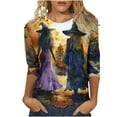 thumbnail image 3 of yoeyez Graphic Tshirts for Women Halloween Vintage Witch Shirts 3/4 Sleeve Crewneck Tunic Tops Multicolor,L, 3 of 6