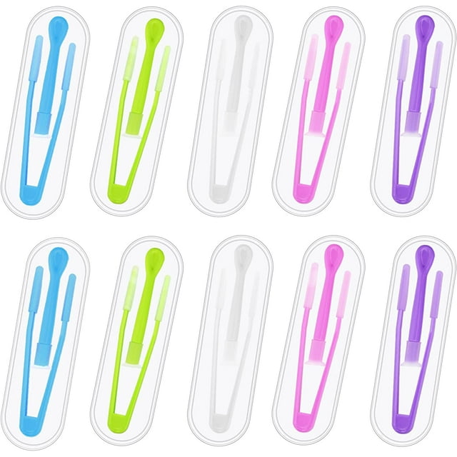 JUNEBRUSHS 10 Pack Colorful Contact Lens Remover and Inserter Tool Case Set, Portable Tweezers with Soft Tip, Applicator for Soft Hard Contact Lenses