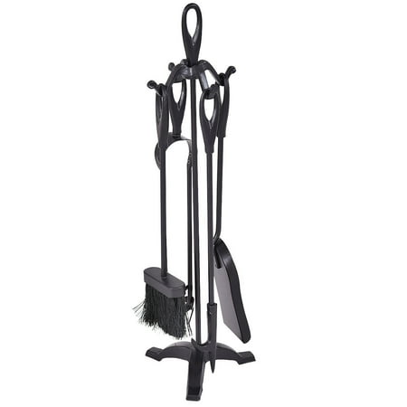 Gymax 5pc Hearth Tool Fireplace Set Fire Tools Set Black Iron