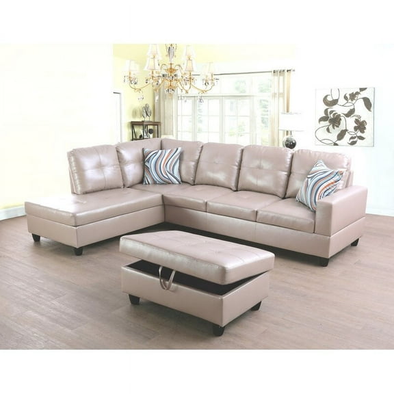 PonLiving Furniture Lefebre Sectional with Ottoman / Upholstery Color: Latte, Orientation: Left Hand Facing