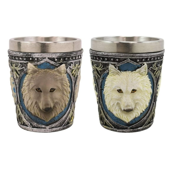 Pack Of 2 Full Moon Mythical Spirit Alpha Grey And White Wolf 2-Oz Shot Glasses