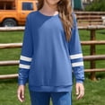 thumbnail image 4 of Dweltoz Girls Long Sleeve Shirts Striped Color Block Crewneck Tees Casual Loose Fit Tunic Tops Soft Pullover Sweatshirts Kids Big Girls Fall Back to School Clothes Size 2-13 Years,Royal Blue, 4 of 6