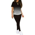 thumbnail image 4 of MAWCLOS Women Jogger Set Short Sleeve Sweatsuits Gradient Two Piece Outfit Boho Running Crew Neck Lounge Sets Black 5XL, 4 of 4