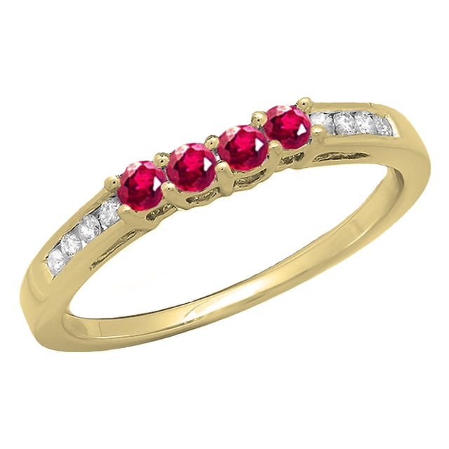 Dazzlingrock Collection 10K Round Ruby & White Diamond Contour Wedding Stackable Band Guard Ring, Yellow Gold, Size 5.5