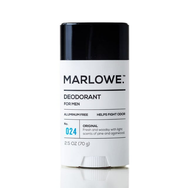 MARLOWE. No. 024 Desodorante para hombres 2.5 oz Desodorante natural para hombres Barra sin aluminio Hecho con aceite de coco, manteca de karité y jojoba Solo ingredientes sensatos Aroma fresco y amad