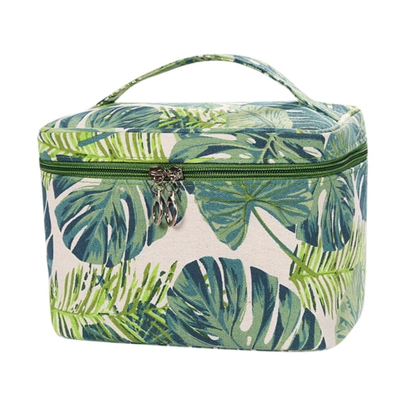Qholemyo Tropical Print Canvas Cosmetic Bag Portable Travel Toiletry Storage Pouch Makeup Organizer Gifts For Women Travel Essentials