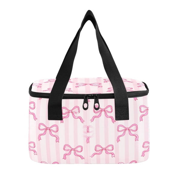 6L Insulated Lunch Bag Square Handheld Cooler Tote Romantic Bow Striped Pattern Reusable Thermal Bag with Polyester & Aluminum Lining for Work Picnic Travel