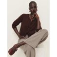 thumbnail image 4 of Women Crew Neck Drop Shoulder Button Down Cropped Knit Cardigan Chestnut Color XXL, 4 of 8