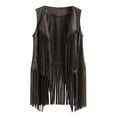 thumbnail image 2 of Womens Tops Casual Top Suede Ethnic Sleeveless Tassels Fringed Lapel Vest Cardigan Tank Top For Women, 2 of 4
