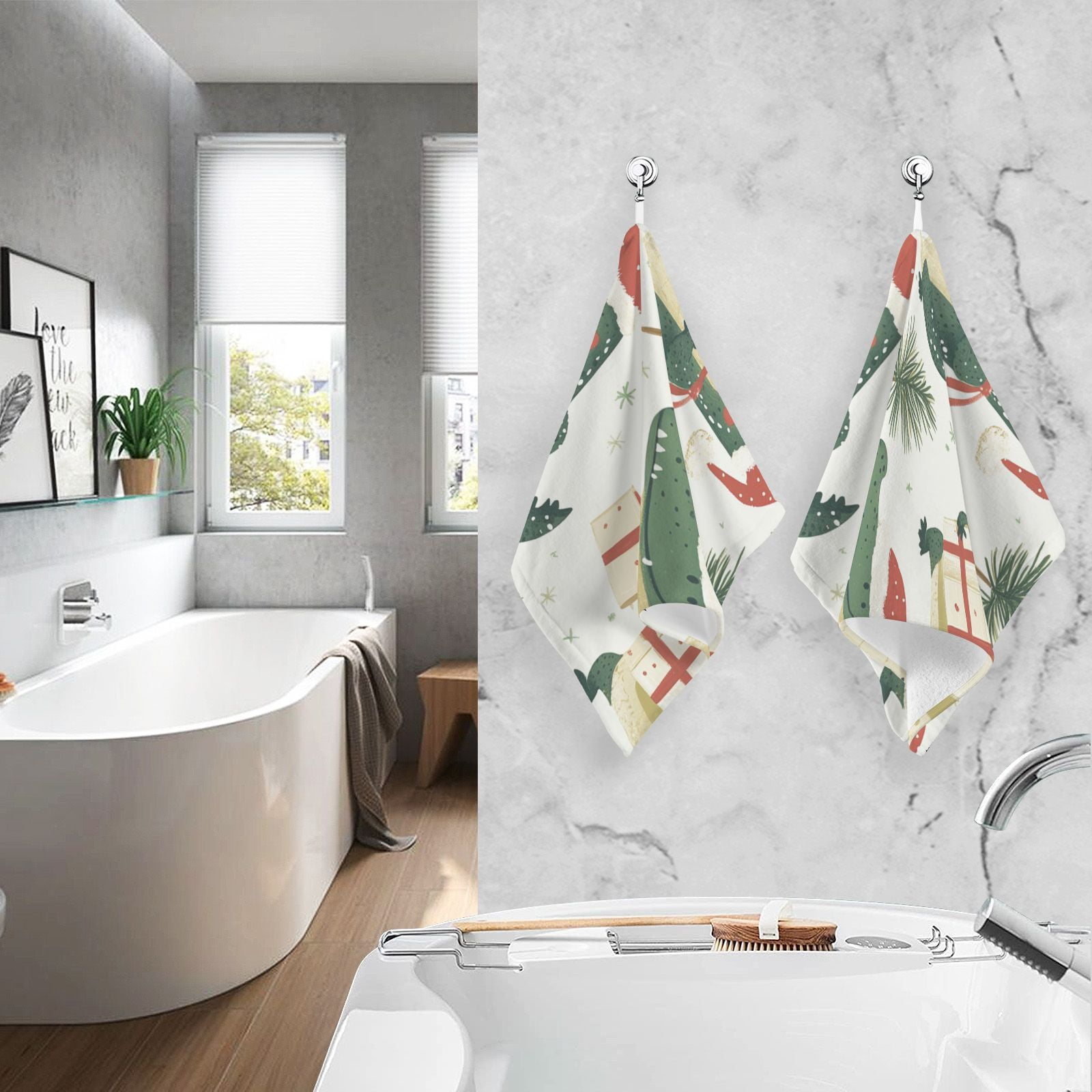 Christmas Alligators Santa Hats Hand Towels Cotton Bath Towels Large Face Towels Absorbent for Bathroom 2 Packs