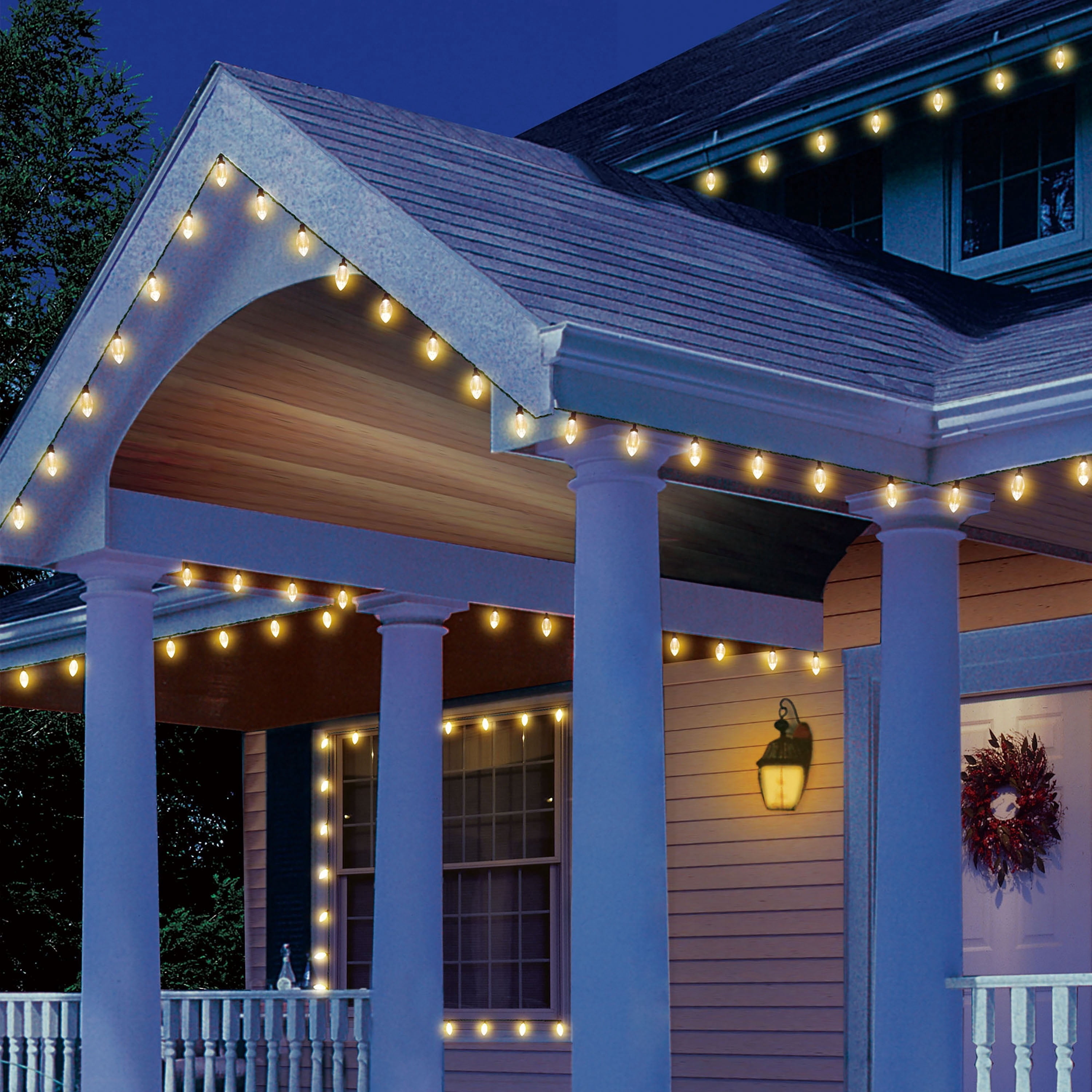 Indoor/Outdoor 100-Count LED Smooth C9 Christmas String Lights, Warm White, Green Wire, 57', by Holiday Time