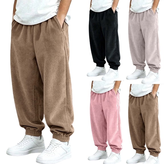 Boys Corduroy Jogger Pants, Elastic Waist Casual Tapered Sweat Pants with Pockets, Soft Solid‑Color Kids Loose Trousers