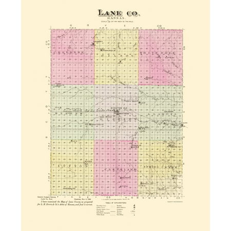 Historic County Map - Lane County Kansas - Everts 1887 - Vintage Wall Art
