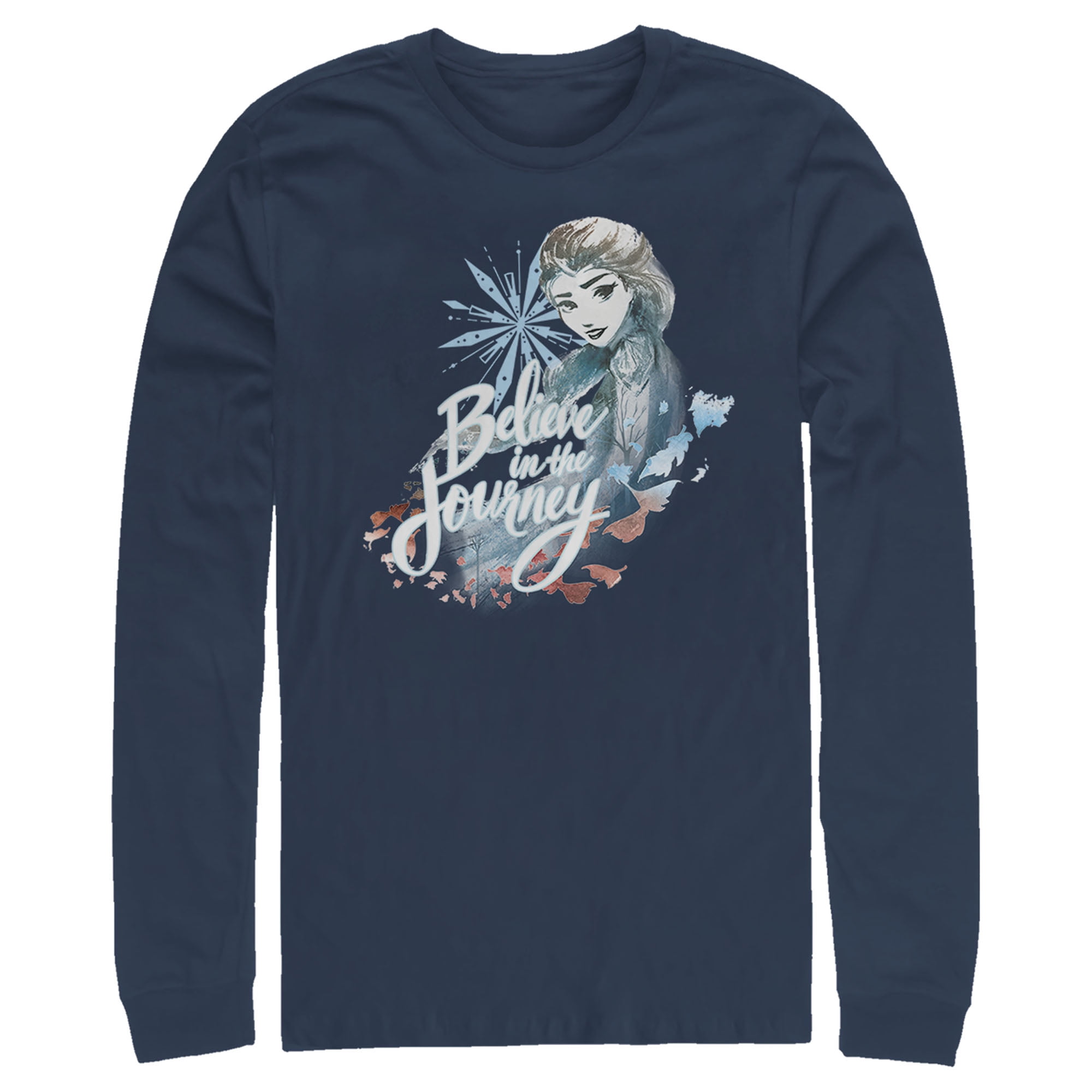 Men's Frozen 2 Elsa Believe Watercolor Long Sleeve Shirt Navy Blue