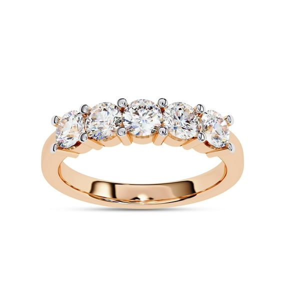 AFFY Half Eternity 5 Stone Wedding Band Rings for Women, Round Cut Lab Created Moissanite Anniversary Ring in 10K Solid Rose Gold Size 10