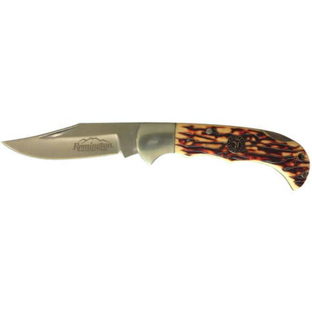 Remington Trapper & Mid Size Folder Twin Knife Combo Pack, Delrin Stag Handle with Wood Stove Dogs Collector