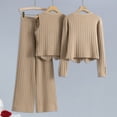 thumbnail image 6 of 3 Pcs/Set Women Suit Vest Coat Pants Set Knitted V Neck Single-breasted Waistcoat Elastic Waist Wide Leg Long Trousers Set Formal Commuting Outfit, 6 of 8