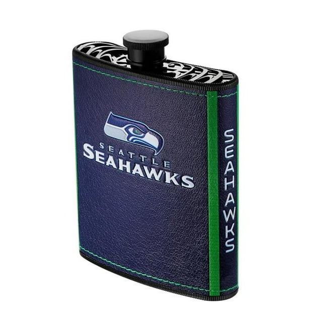 Pro Specialties Group PHF-1028 Seattle Seahawks NFL 7 oz Plastic Hip Flask with PU Logo Wrapped