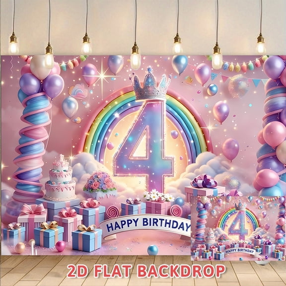 4th Birthday Party Backdrop Rainbow Balloon Themed Decor Background Wall Photography Prop For Birthday Banquet Celebration Scene Setup