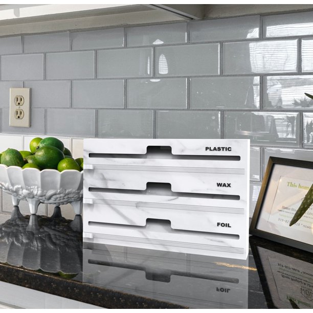 Ageszoe 3 in 1 Marble Plastic Wrap Dispenser with Cutter Cling Film