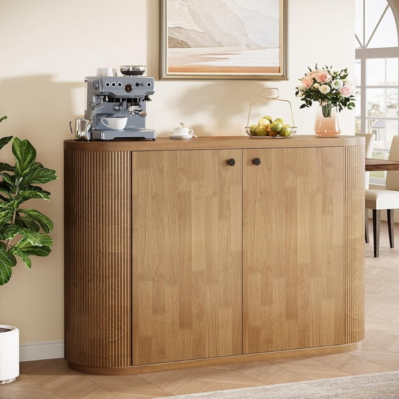 Finmind 47" Buffet Cabinet, Farmhouse Sideboard Storage Cabinet for Dining Room, Living Room, Brown