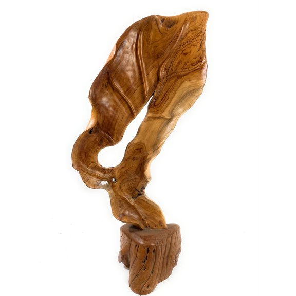 Exquisite Carved Leaf on Stand 40" X 20" X 10" Teak Root - Centerpiece | #cin21a