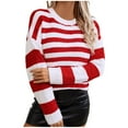thumbnail image 1 of UJNDER Automne Hiver Décontracté Mode Chandail à Rayures à Blocs de Couleur pour Femmes Tenue Confortable Rouge m, 1 of 9
