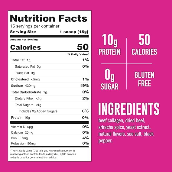 LonoLife Sriracha Beef Bone Broth Powder Mix | Grass-Fed, 10g Protein | Collagen-Rich, Keto & Paleo Friendly | Natural Ingredients | 8oz Bulk Packaging