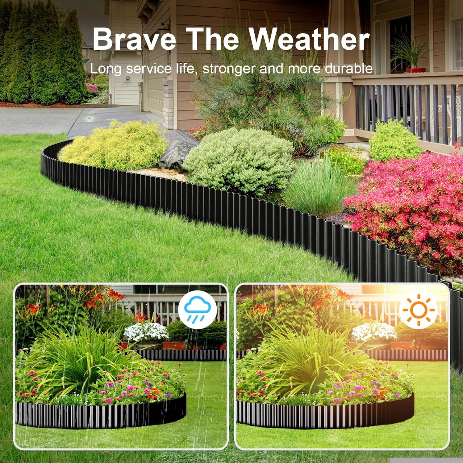 Land Guard Corrugated Garden Edging Border, 10" x 50' Landscape Paver Edging, Tall Landscape Edging, Fence for Garden, Flower Bed, Lawn and Landscape Edging (Glossy Black)