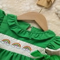 thumbnail image 6 of ZEHJUHAN Toddler Girls' Short Sleeve Ruffle Dress, Rainbow Embroidery Bow Detail Back Button Dress Green，9-12M, 6 of 10