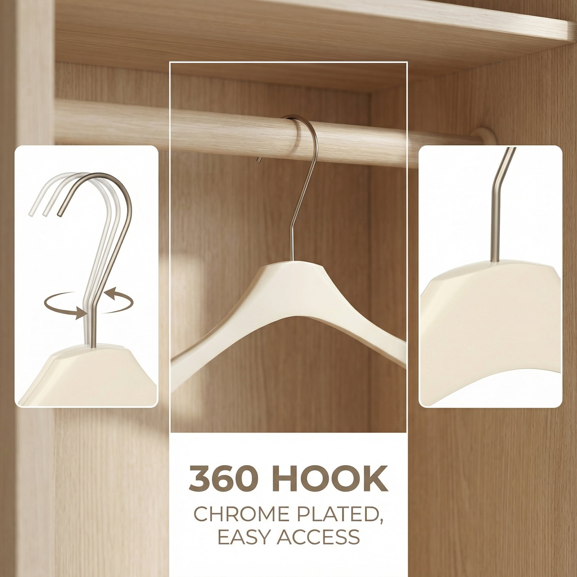Unique Bargains 2Pcs Wood Nonslip Durable Space Saving Clothes Hangers Milk White 15.7inch