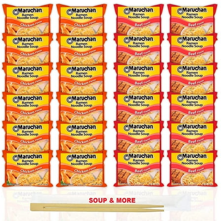 Maruchan Ramen Instant Noodle Soup Variety, 2 Flavors - 12 Packs Chicken & 12 Packs Beef , 3 Ounce Single Servings Lunch / Dinner Variety