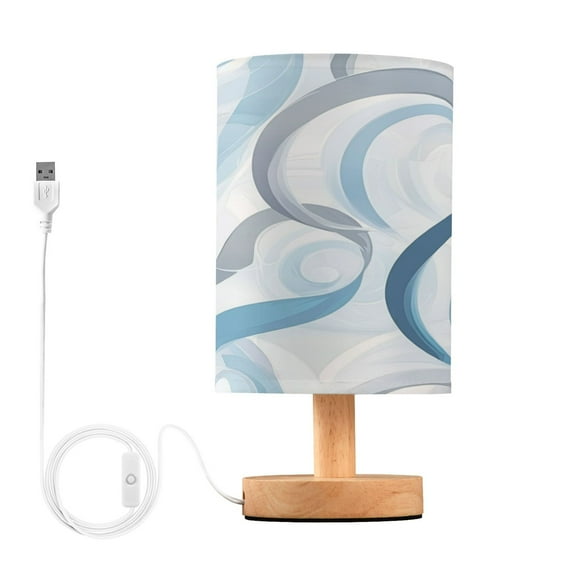 Blue and Gray Swirls Small Lamp Printed Gifts Table Lamp USB Bedside Desk Nightstand Lamp Wood Base for Bedroom Living Room Office Desk College Dorm