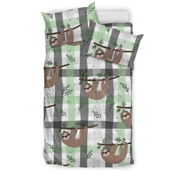 Juego de cama con fondo de rayas y estampado de perezosos