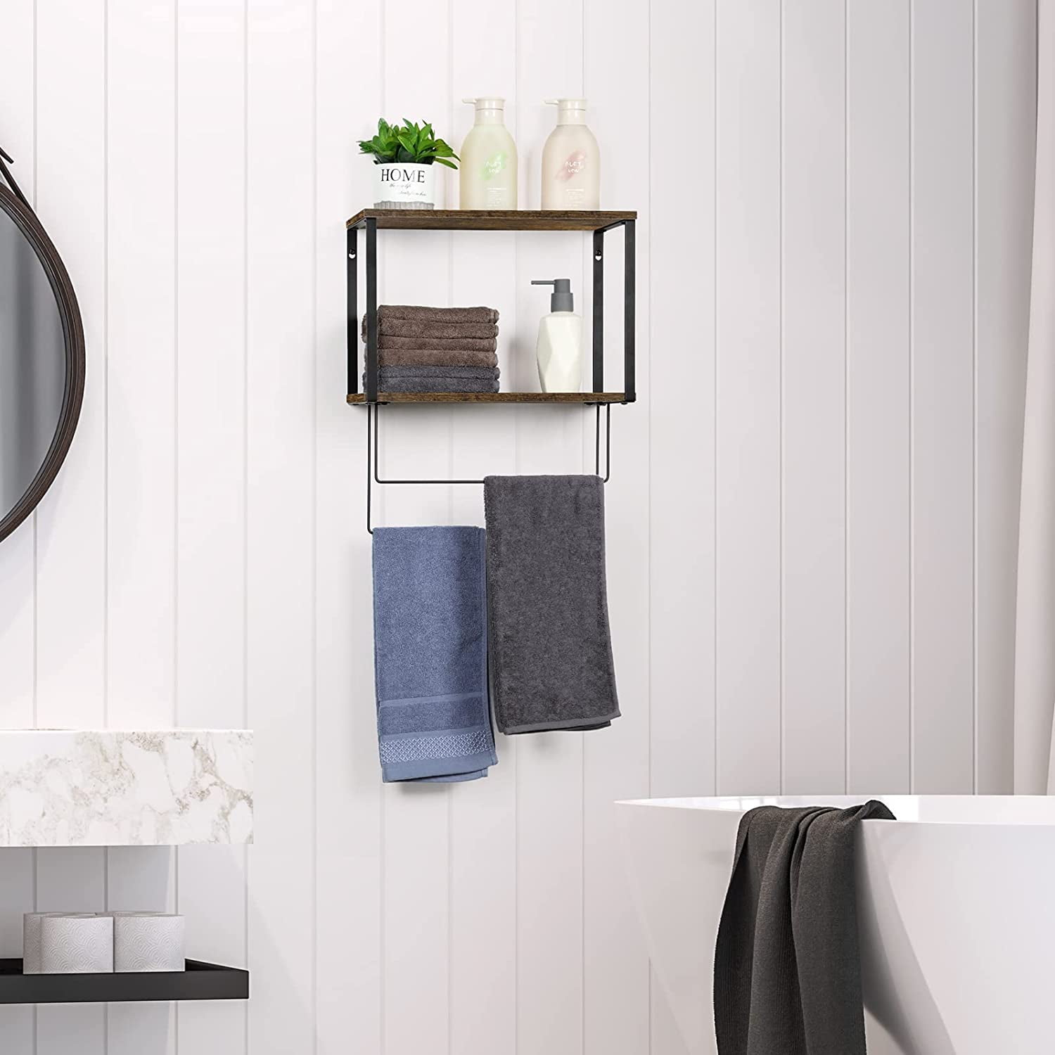 Oumilen Wall Mount Bathroom Shelf Rustic 8.07"x15.75" 2 Tier