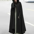 thumbnail image 2 of FRSASU Plus Size Women Coats Clearance Women Autumn Solid Hooded Button Cloak Split fork Woolen Coat, 2 of 7