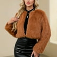 thumbnail image 4 of BXJX Womens Ladies Warm Faux Furry Short Jacket- Fashion Winter Casual Soft Round Neck Outerwear Top Orange Size S, 4 of 7
