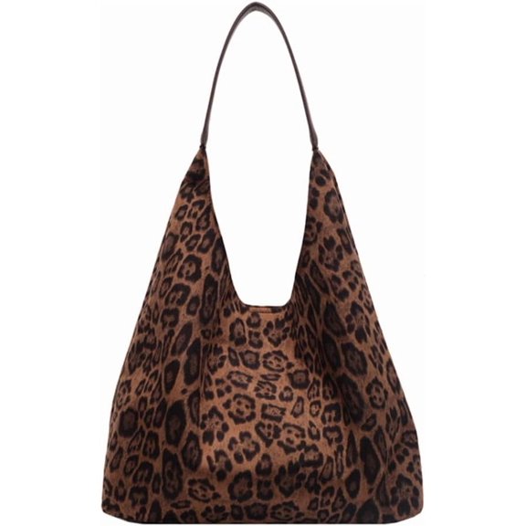 Leopard Tote Bag for Women,Cute Bag Cheetah Print Purse,Vintage Slouchy Hobo Bag Large Capacity Tote Bag Suede Bag