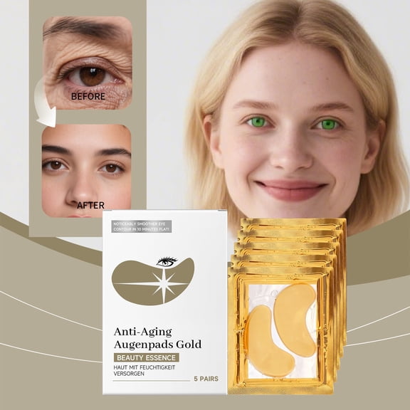 5 Pack Gold Infused Hydrogel Eye Patches, Collagen Eye Mask Gel Pads, Gold Eye Masks for Dark Circles and Puffiness, Reduces Wrinkles, Refreshes Your Skin, Anti Ageing Aging, Remove Bags