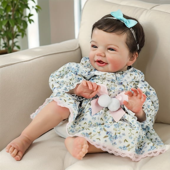 Realistic Reborn Baby Dolls, 18 Inch Sweet Smile Eyes Open Newborn Baby Dolls Girl, Soft Vinyl Real Life Baby Dolls with Weighted Body, Birthday Gift Set for Kids Age 3