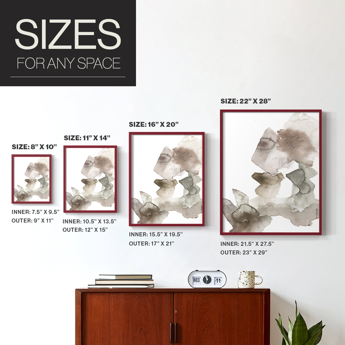 Untitled IX V31 Framed Print in Red Solid Wood Framed Print No Nail Hanging