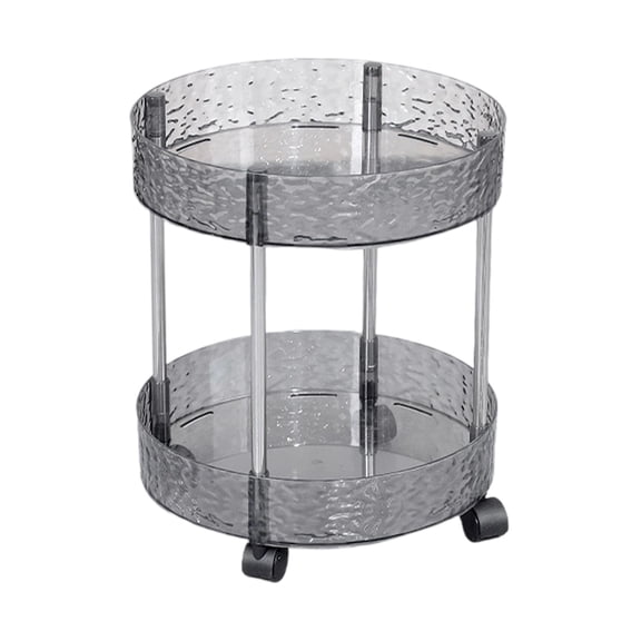 PuSpu 2-Tier Movable Storage Trolley, 1Pc Gray Plastic Transparent Floor Shelf, Multi-Functional Rack for Kitchen Bathroom Living Room Organization
