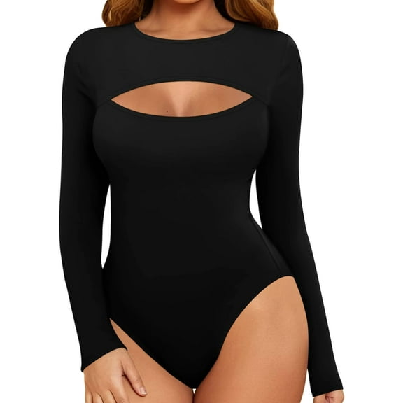 YOUI-GIFTS Women's Sexy Cutout Front T Shirt Long Sleeve Short Sleeve Bodysuit Jumpsuits