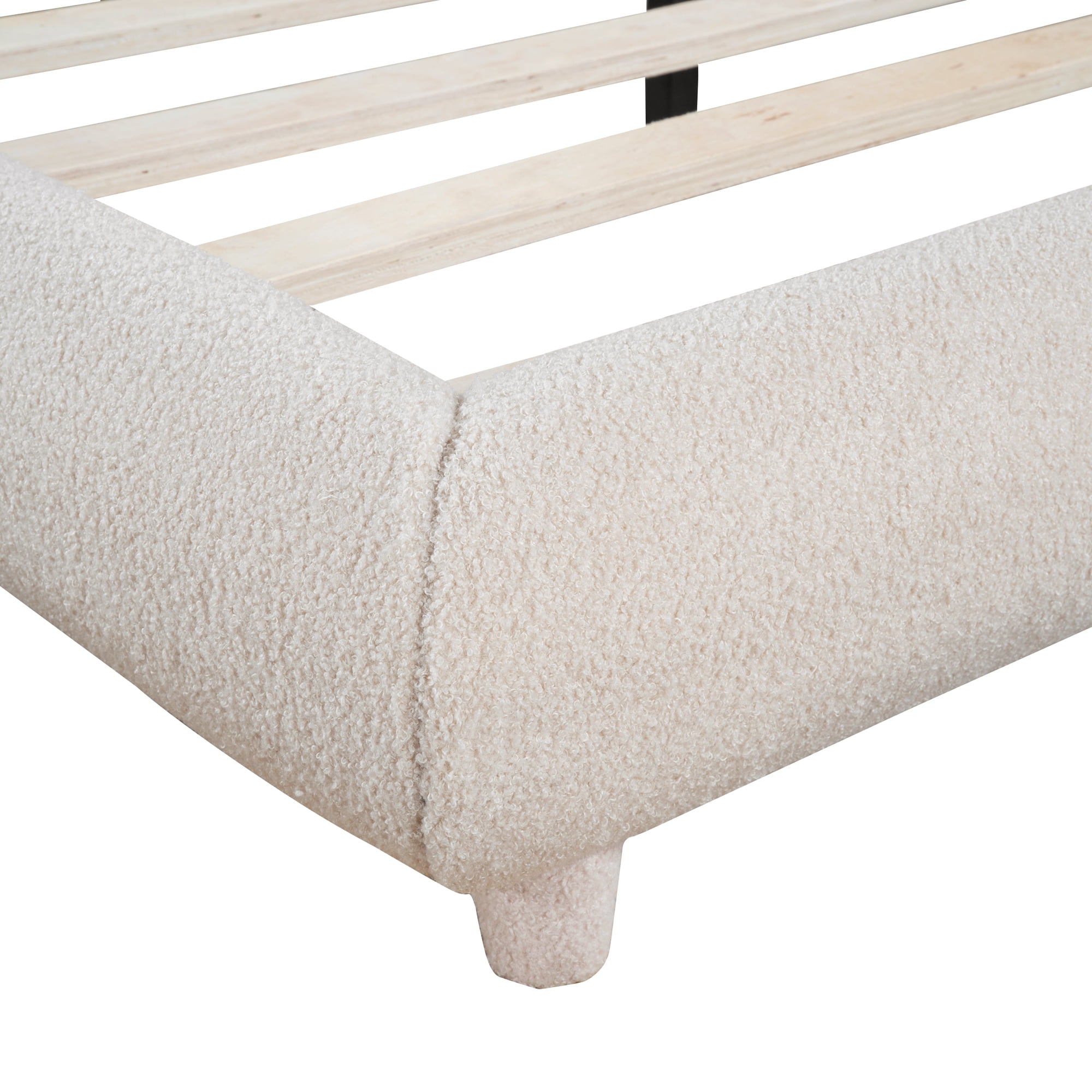 Noble House Teddy Fleece Full Size Upholstered Platform Bed, Beige