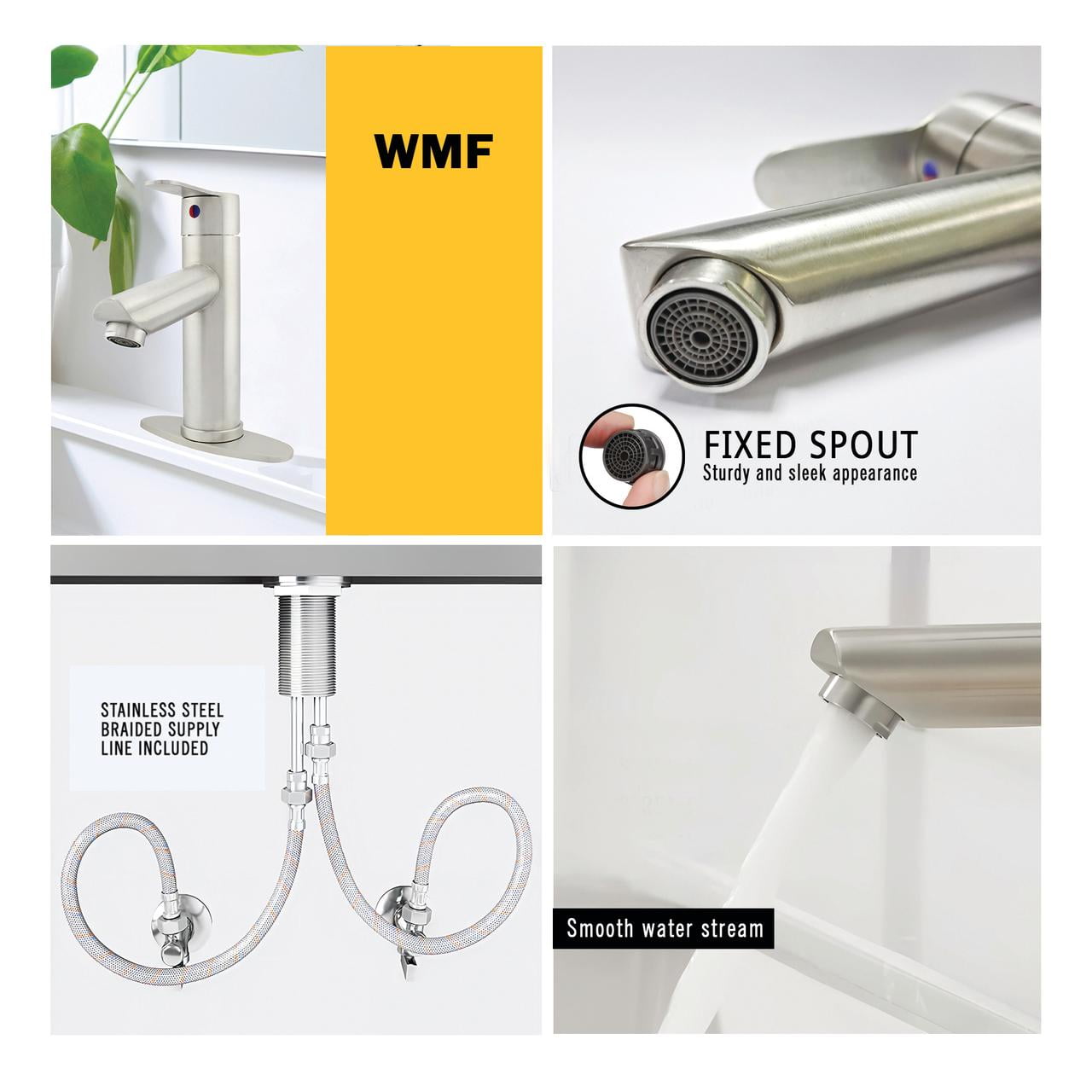 WMF Stainless Steel Silver 4" Single Handle Bathroom Sink Faucet