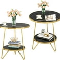 thumbnail image 3 of Canddidliike Faux Marble End Table, 2-Tier Round Sofa Bedside Table with Shelves, End Table for Bedroom, Black Faux Marble & Gold, 3 of 8