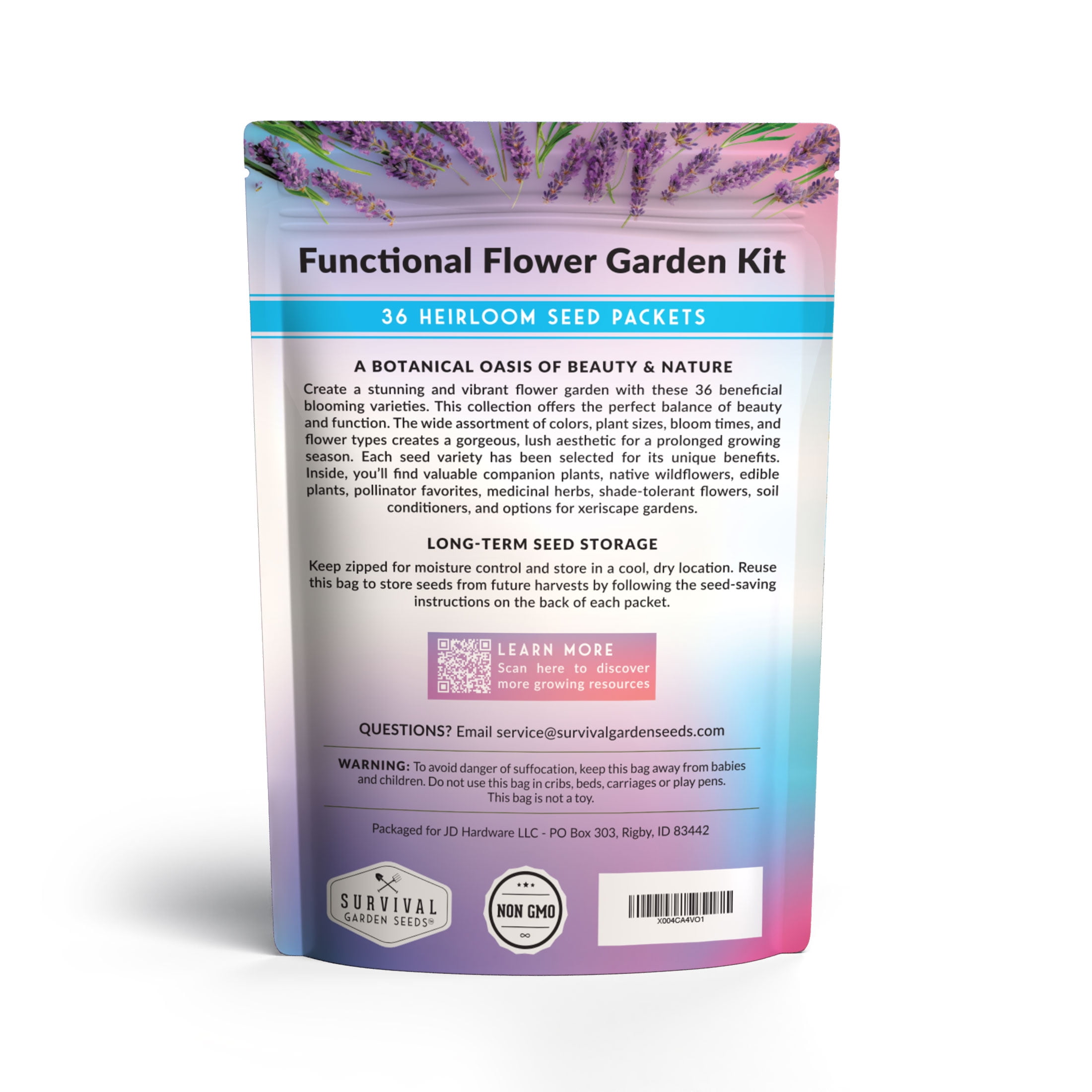 36 Pack Functional Flower Seeds - Non-GMO Full Sun, Includes Annual Flowers