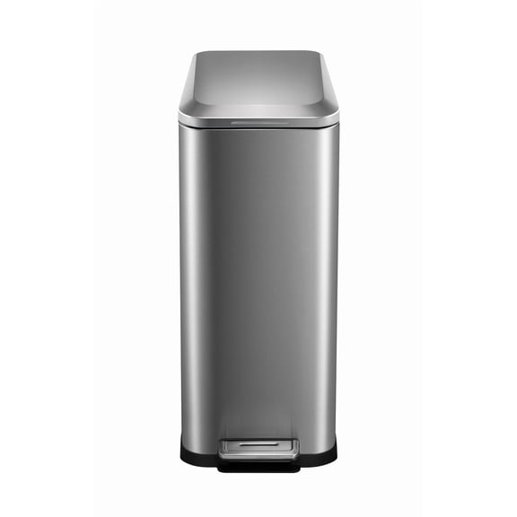 13 Gallon/50 L Stainless Steel Trash Can with Soft-Close Lid for Kitchen, Dining Room,Fingerprint Resistant Narrow Rectangle Garbage Can with Removable Inner Bucket Trash Bin,Silver
